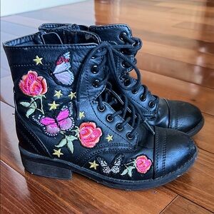 Embroidered Black Riding Dress Heeled Fancy Cowgirl Horse Kids Boots